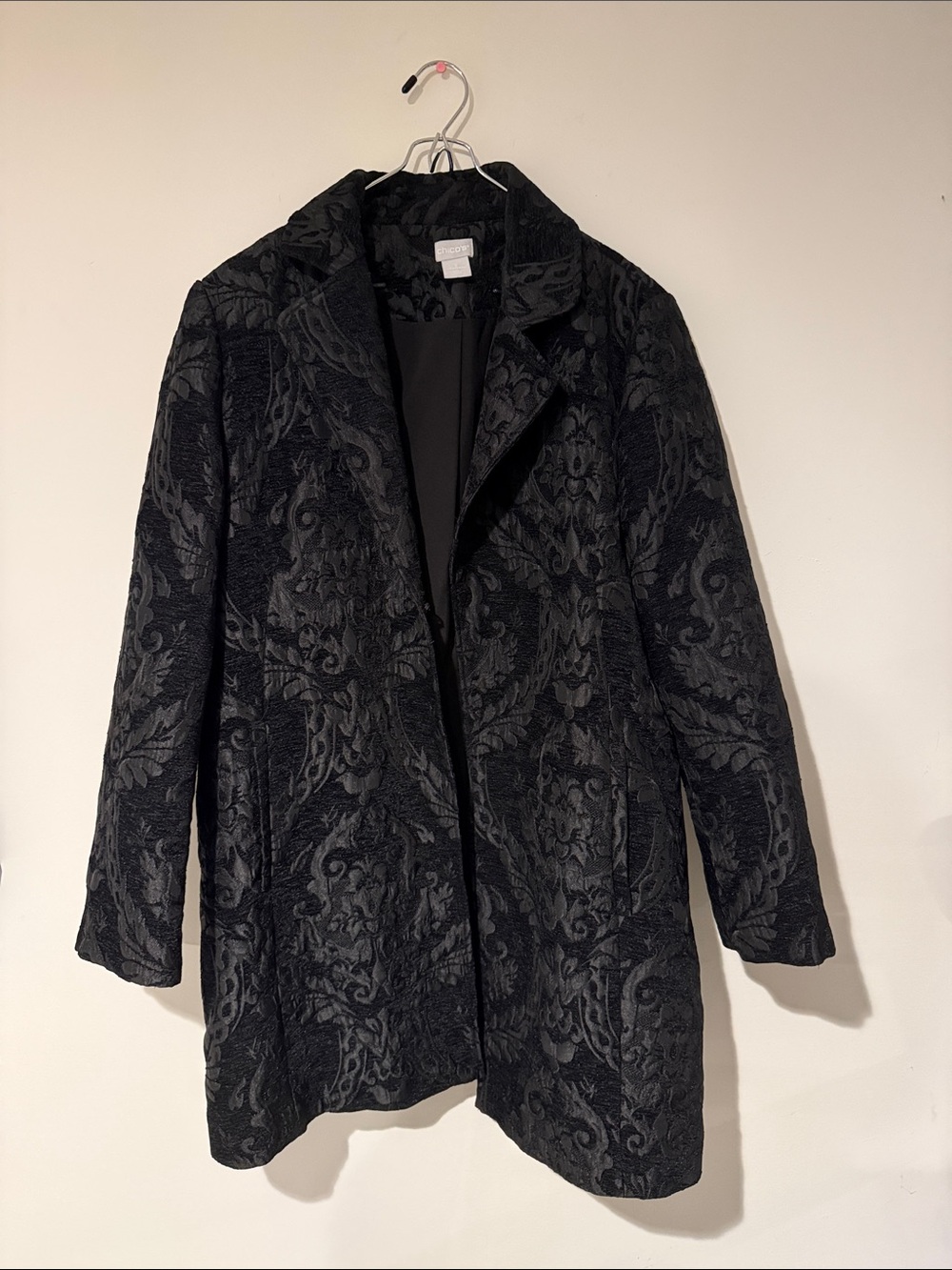 Chico's Black Jacquard Patterned Blazer Coat